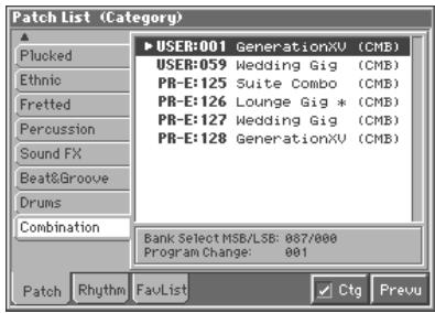 ROLAND FA-76 - Sélection à partir de la fenêtre «Patch List» - 2