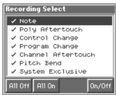 ROLAND FA-76 - Sélection des données de séquences à enregistrer (Recording Select) - 1