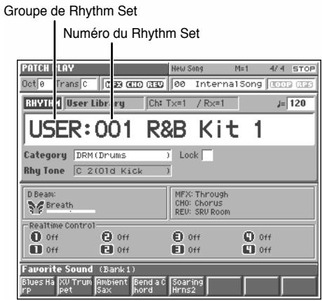 Groupe de Rhythm Set Numéro du Rhythm Set PATCH LAY New Song M=1 4/4 STOP Oct 0 TransC C 20 CHO RES 00 InternalSong COOP R25 RHYTH User Lib: ry Chd Tx=1 / Rx=1 = 120 USER:001 R&B Kit 1 Category DRM(Drums) Lock Rhy Tone C 2(Old Kick) D Beam: Breath MFX: Through CHO: Chorus REV: SRV Room Realtime Control: Off Off Off Off Off Off Off Favorite Sound (Bank1) Blues Hs KV Trum Ambient Bend a C Soaring rp Pet Sax Hord HRnS2