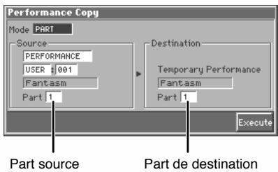 Performance Copy Mode PART Source PERFORMANCE USER : 001 Fantasm Part 1 Destination Temporary Performance Fantasm Part 1 Part source Part de destination Execute