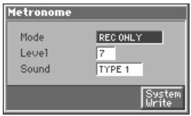Metronome Mode REC ONLY Level 7 Sound TYPE 1 System Write