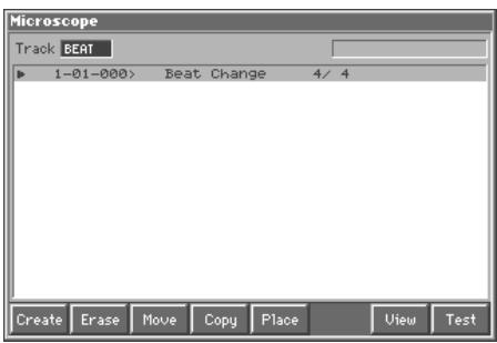Microscope Track BEAT 1-01-000> Beat Change 4/4 Create Erase Move Copy Place View Test