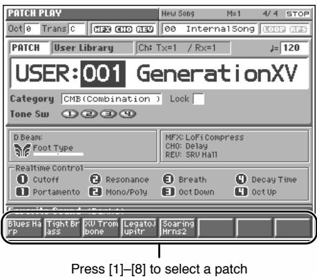 ROLAND FA-76 - Sélection à partir des touches [1] à [8] - 1