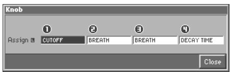 Knob Assign ① CUTOFF BREATH BREATH DECAY TIME Close