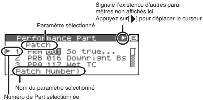 ROLAND FANTOM XR - Visualisation en liste des paramètres de part performance part view - 2