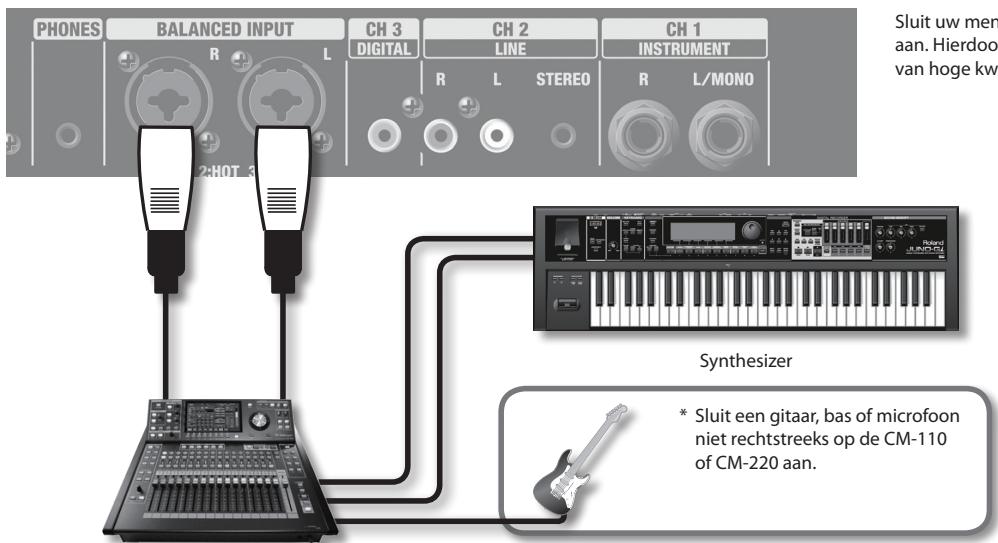 PHONES BALANCED INPUT CH 3 CH 2 CH 1 R L DIGITAL LINE R L STEREO R L/MONO 2:HOT 3 Synthesizer * Sluit een gitaar, bas of microfoon niet rechtstreeks op de CM-110 of CM-220 aan.