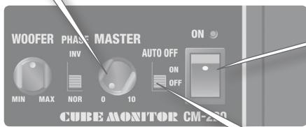 WOOFER PHASE MASTER INV AUTO OFF ON MIN MAX NOR 0 10 OFF CUBE MONITOR CM-230