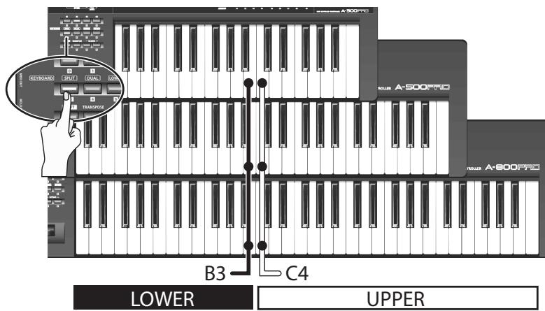 ROLAND A-500PRO - Jeu de deux sons juxtaposés (SPLIT) - 1