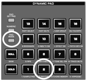 ROLAND FANTOM G7 - Appuyez sur [PAD MODE] puis sur le Pad [2] (RHYTHM). - 1