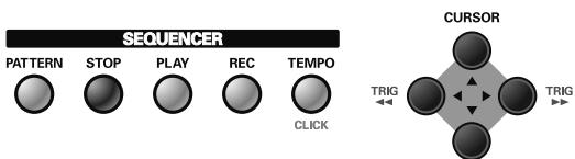 SEQUENCER PATTERN STOP PLAY REC TEMPO CLICK CURSOR TRIG TRIG