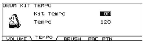 DRUM KIT TEMPO Kit Tempo ON Tempo 120 VOLUME TEMPO BRUSH PAD PTN