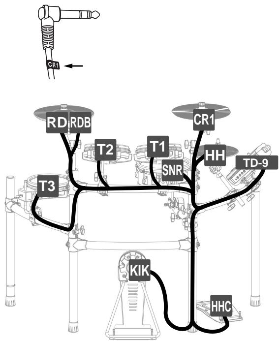 ROLAND TD-9 - Branchez le câble fourni à la prise trigger INPUT du td-9 puis branchez les pads et les pédales. - 2
