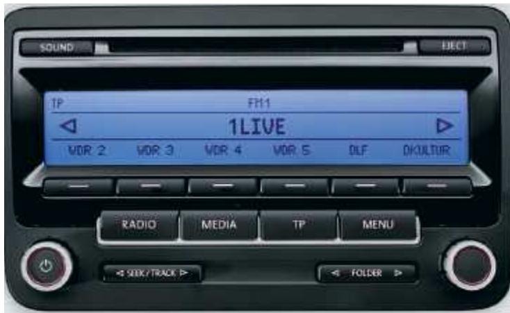 SOUND ELECT TP FR11 1LIVE VDR 2 VDR 3 VDR 4 VDR 5 DLF DKULTUR RADIO MEDIA TP MENU SEEK/TRACK > FOLDER >