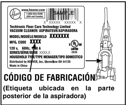 HOOVER WINDTUNNEL T - CÓDIGO DE FABRICACION - 1