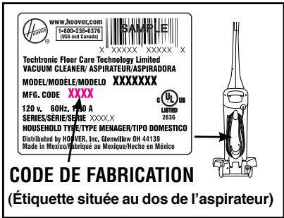 HOOVER FH40005 - CODE DE FABRICATION - 1