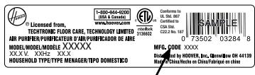 HOOVER WH10100 - CODE DE FABRICATION - 1