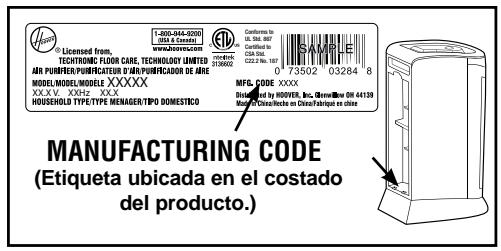 HOOVER WH10100 - CÓDIGO DE FABRICACION - 1