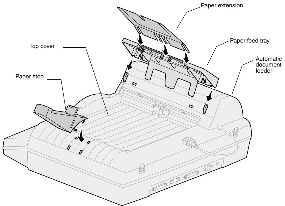 LEXMARK OPTRAIMAGE 242/232 (OCT 2000) - Step 4: Install paper feed tray and paper stop - 1