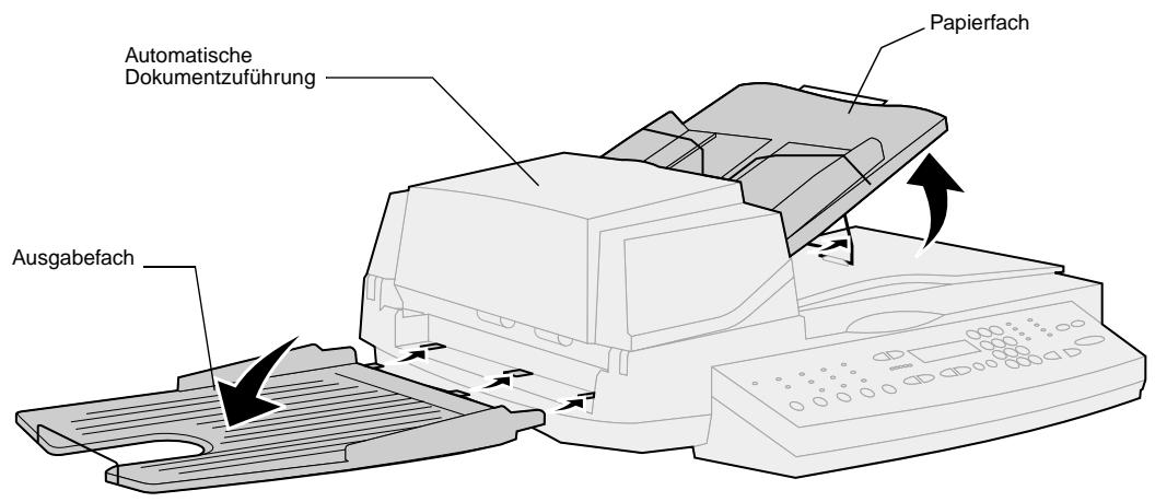 LEXMARK OPTRAIMAGE 443/433 (NOV 2000) - Step 4: Installieren des Ausgabefachs und Aufstellen des Papierfachs - 1