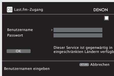DENON AVR-A100 - Wenn Sie bereits einen Last.fm-Zugang besitzen, drücken Sie  , und wahren Sie "Ich habe ein Last.fm-Konto". Drücken Sie dann entweder ENTER oder  . - 1