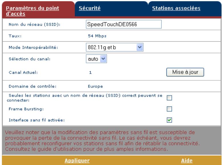 ALCATEL-LUCENT SPEEDTOUCH 580 - Paramètres du point d'accès - 1