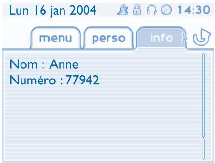 Lun 16 jan 2004 menu perso info Nom : Anne Numéro : 77942