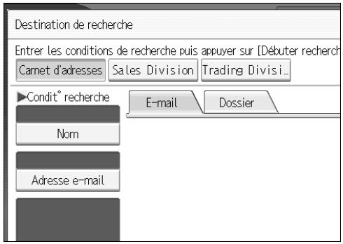 RICOH MP C4500 SCANNER REFERENCE - Sélectionnez le serveur LDAP qui apparaît à côté de [Carnet d'adresses]. Enregistrez le serveur LDAP au préalable dans [Paramètres système]. - 1