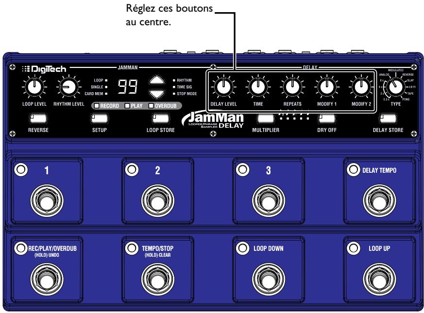 DIGITECH JAMMAN DELAY LOOPER PHRASE SAMPLER - Régalez les paramètres delay level, time, repeats. - 1