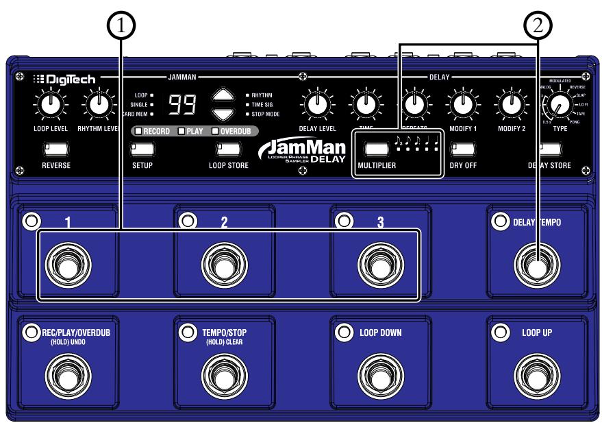 DIGITECH JAMMAN DELAY LOOPER PHRASE SAMPLER - Réglage du temps de retard avec le contacteur delay tempo - 1
