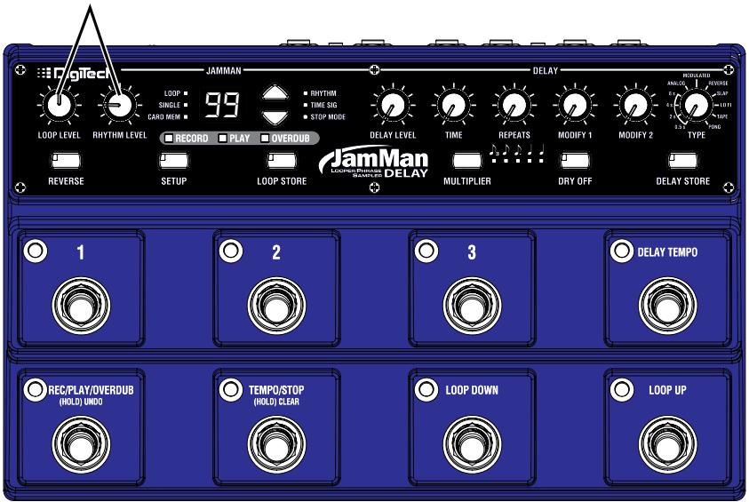 DIGITECH JAMMAN DELAY LOOPER PHRASE SAMPLER - Réglez les niveaux loop et rhythm - 1