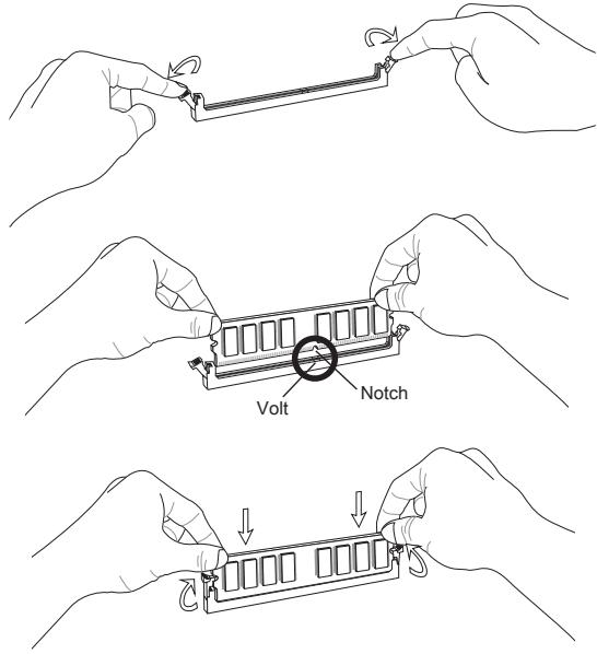 Diagram showing three-step electrical component assembly: pin, voltage, and notch states with labeled parts.