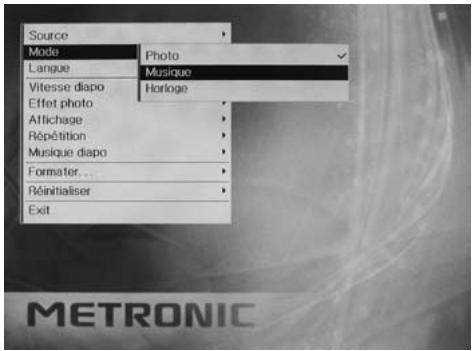 METRONIC CADRE PHOTO NUMERIQUE 8 POUCES - 7- Choisir le mode : photo, musique ou horloge - 1