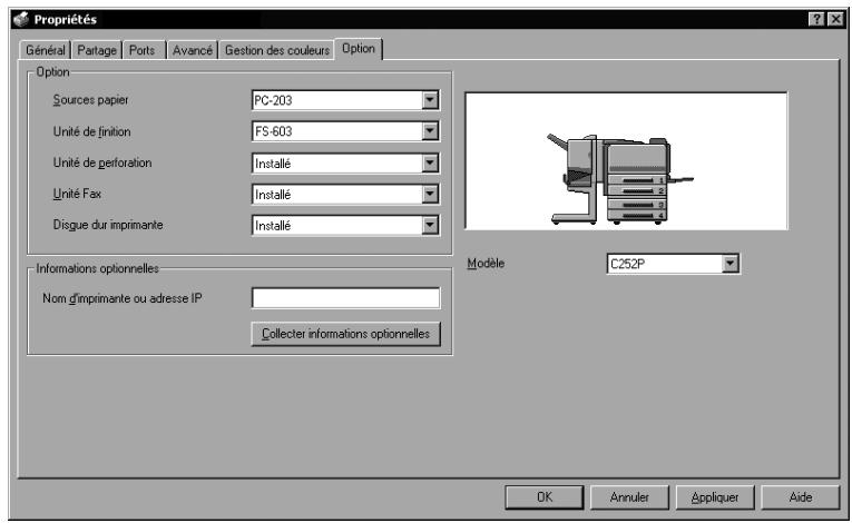 KONICA MINOLTA BIZHUB C252P PHASE3 PRINTER - Spécifier les paramètres de l'onglet Option - 1