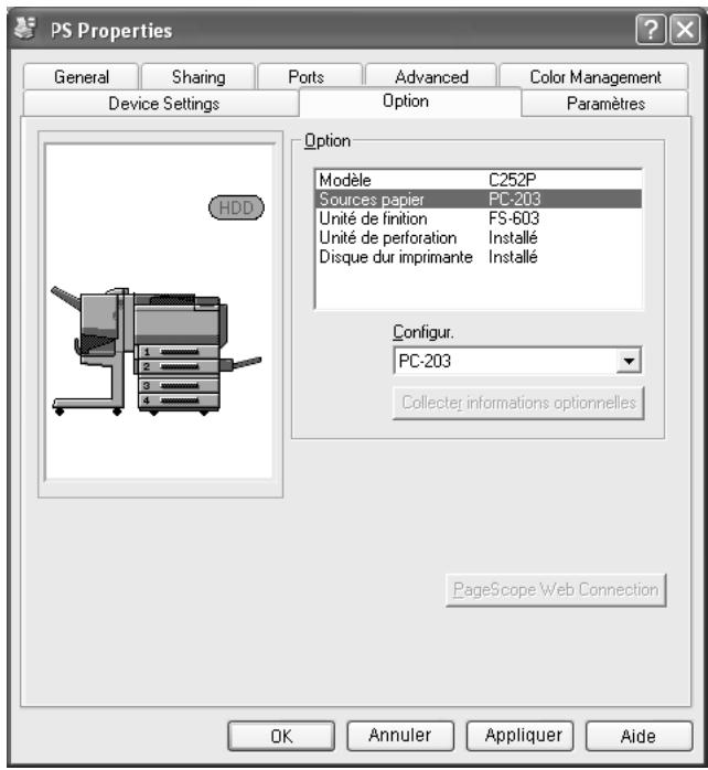 KONICA MINOLTA BIZHUB C252P PHASE3 PRINTER - Spécifier les paramètres de l'onglet Option - 1