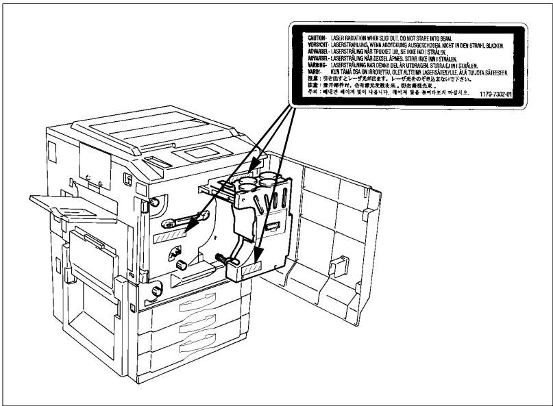KONICA MINOLTA CF9001 - Emplacement des étiquettes d'advertissement laser - 1