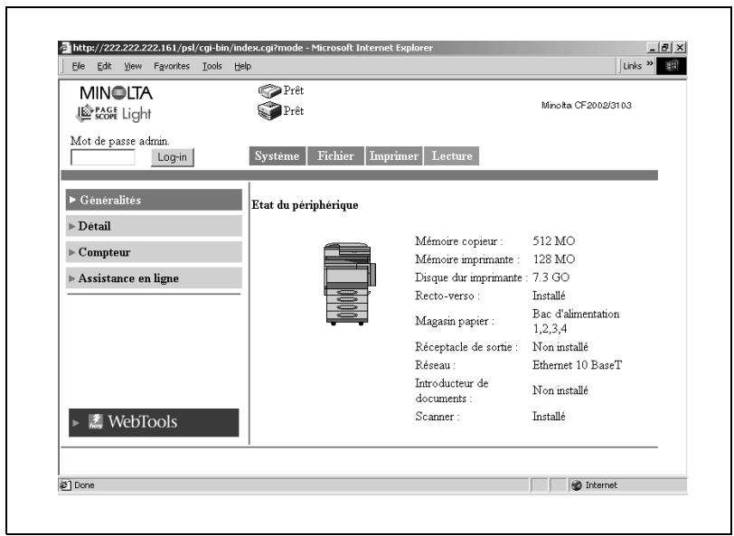 KONICA MINOLTA CN3102PRO - Mode utilisateur: onglet système - 1