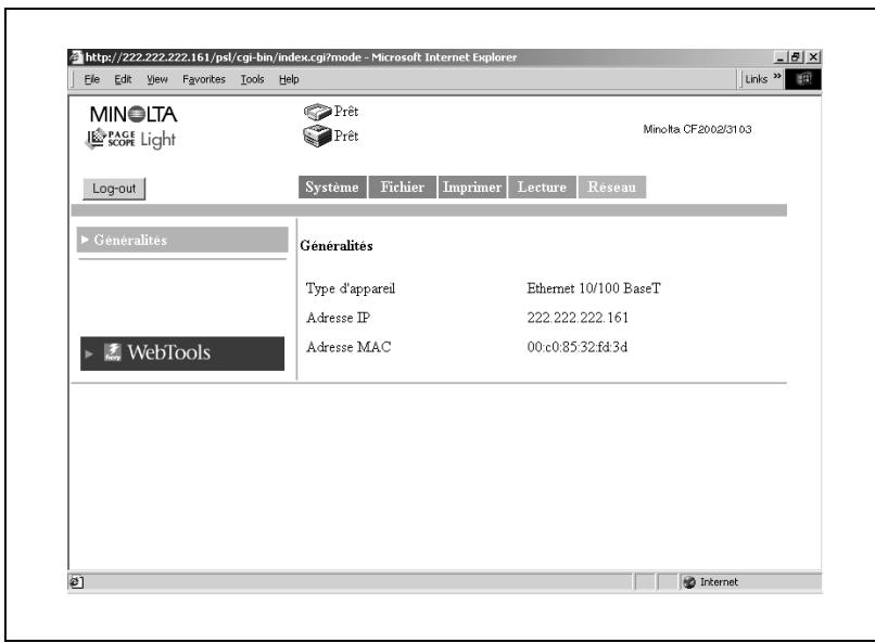 KONICA MINOLTA CN3102PRO - Mode administrateur: onglet réseau - 1