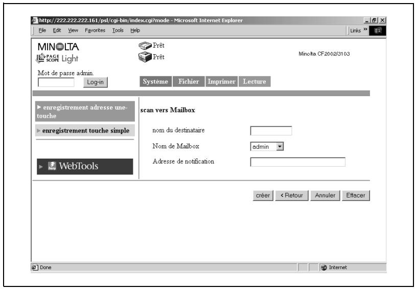 KONICA MINOLTA CN3102PRO - Lorsque scan vers mailbox (boîte aux lettres) est sélectionné - 1