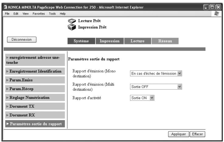 KONICA MINOLTA BIZHUB 250 PH2 5 SCAN - Spécifier les paramètres sortie du rapport - 1