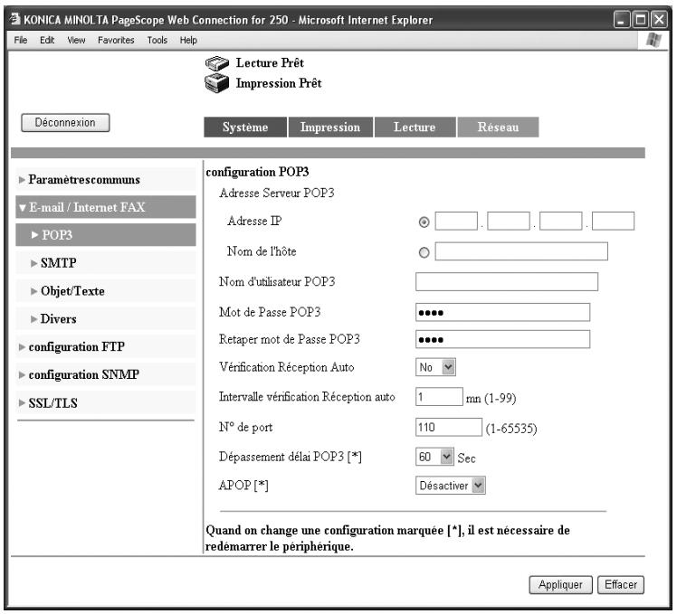 KONICA MINOLTA BIZHUB 250 PH2 5 SCAN - Spécifier la configuration POP3 - 1