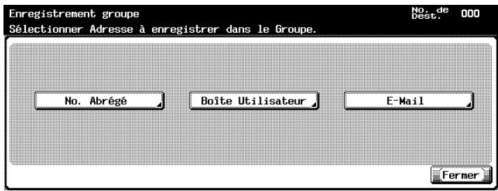 KONICA MINOLTA BIZHUB C450 - Sélectionnez la catégorie à enregistrer dans le groupe parmi [No. abrégé], [Boîte utiliser] et [E-Mail]. - 1