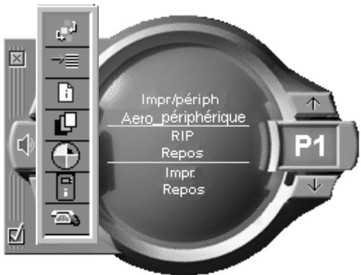 KONICA MINOLTA FIERY Z4 FOR CF9001 - Cliquez sur le serveur ou la tâche d'impression actuellesment sélectionnée pour afficher la liste de tous les serveurs connectés ou des tâches d'impression. - 2