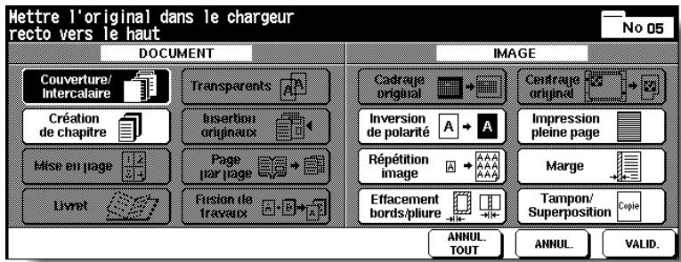 KONICA MINOLTA 7272 - Appuyez sur Couverture/Intercalaire dans l'écran de selection d'application. - 1