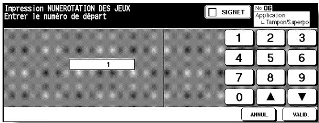 KONICA MINOLTA 7272 - Écran de définition du N° de départ : disponible depuis NUMEROTATION DES JEUX ou NUMEROTATION FILIGRANE - 1