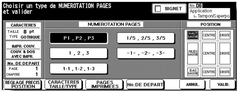 KONICA MINOLTA 7272 - Si vous sélectionnez TAMPON : Définissez le type de tampon, la position d'impression, la taille de caractères ainsi que la page sur laquelle il doit être imprimé. - 3
