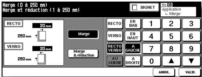KONICA MINOLTA 7272 - Appuyez sur Marge dans l'écran de réglage de la marge, puis spécifiez l'orientation et la valeur de la marge. - 1