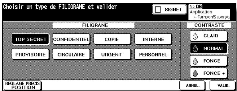 KONICA MINOLTA 7272 - Si vous scélectionnez FILIGRANE : Spécifiez le type et le contraste souhaité pour le filigrane. - 1