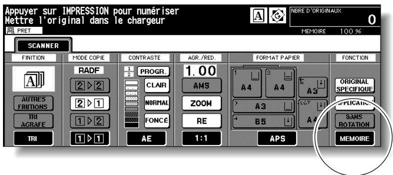 KONICA MINOLTA 7272 - Appuyez sur MEMOIRE dans l'écran de selection des conditions du scanner pour la dette en surbrillance. - 1