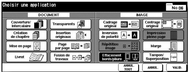 KONICA MINOLTA 7272 - Appuyez sur Effacement bords/pliure dans l'écran de seLECTION d'application. - 1