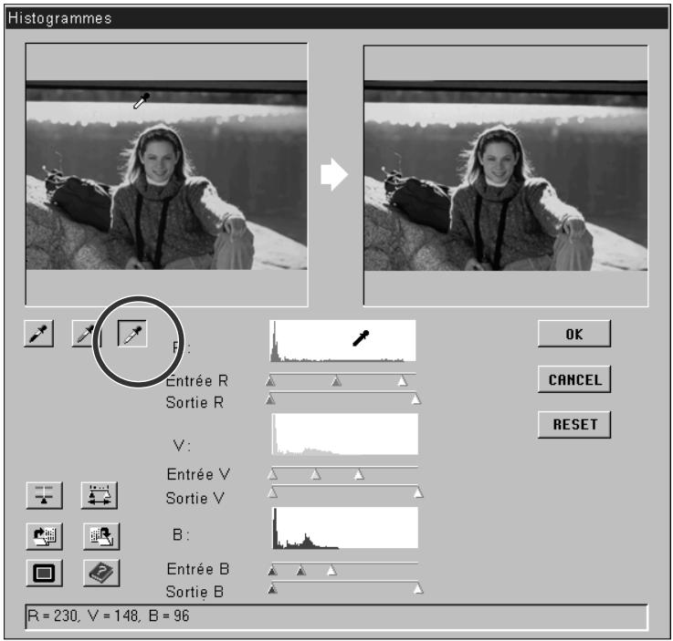 KONICA MINOLTA SCAN MULTI I SOFTWARE - Cliquez sur le ton qui doit être numérisé en tant que blanc neutre. La prise du point s'effectue sur l'image de contrôle ou l'image de prévisualisation. - 1